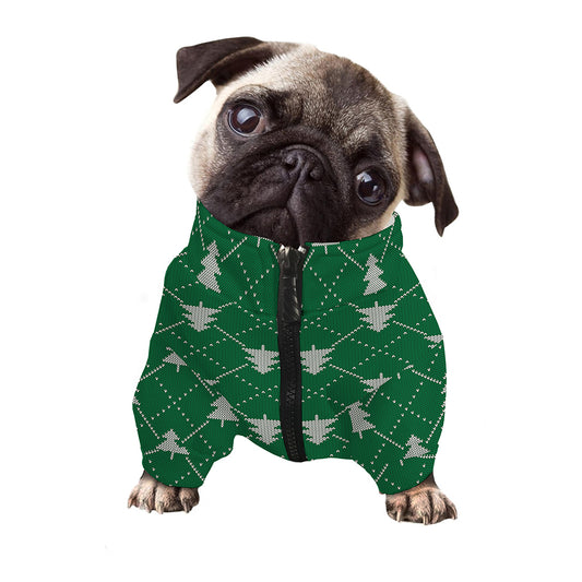 Christmas Tree Knitted Pattern Print Dog Zip Up Jacket