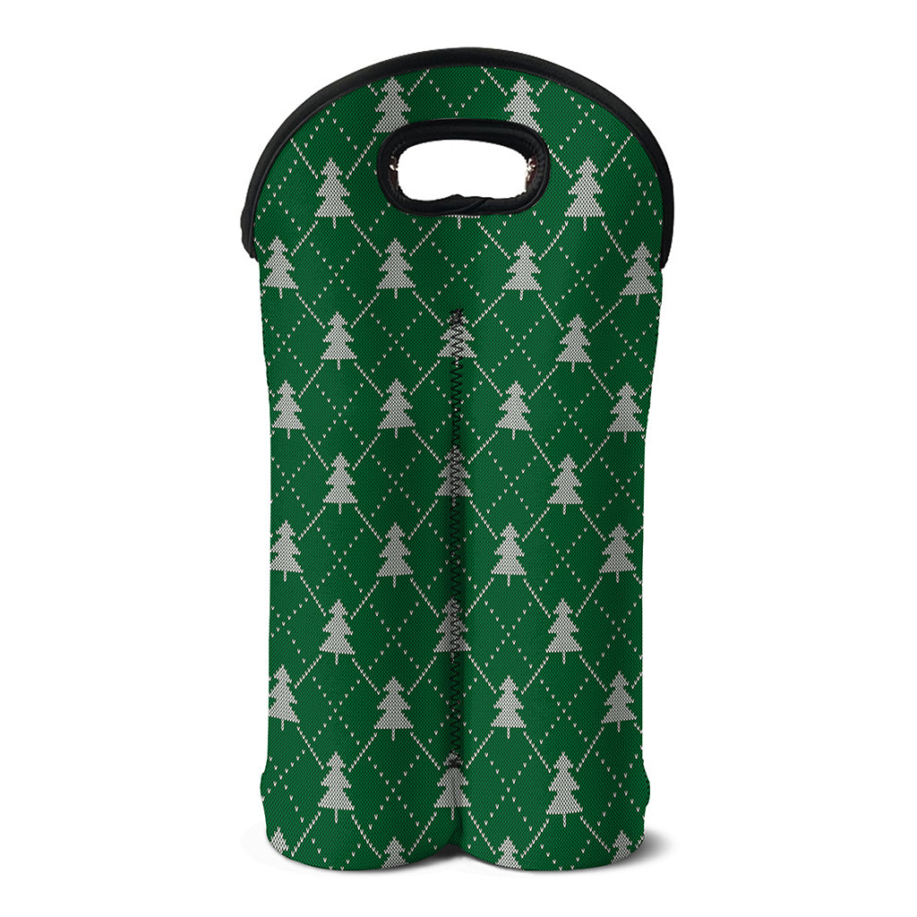 Christmas Tree Knitted Pattern Print Double Neoprene Wine Tote