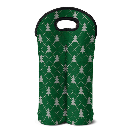 Christmas Tree Knitted Pattern Print Double Neoprene Wine Tote