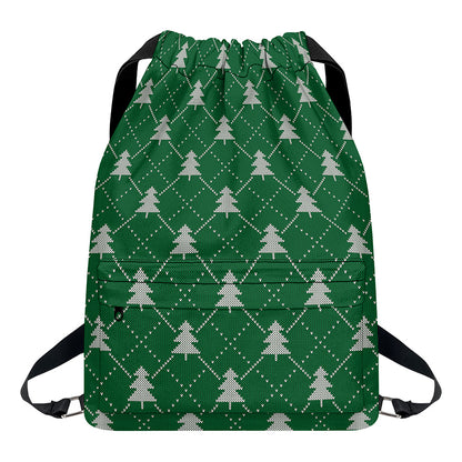 Christmas Tree Knitted Pattern Print Drawstring Backpack