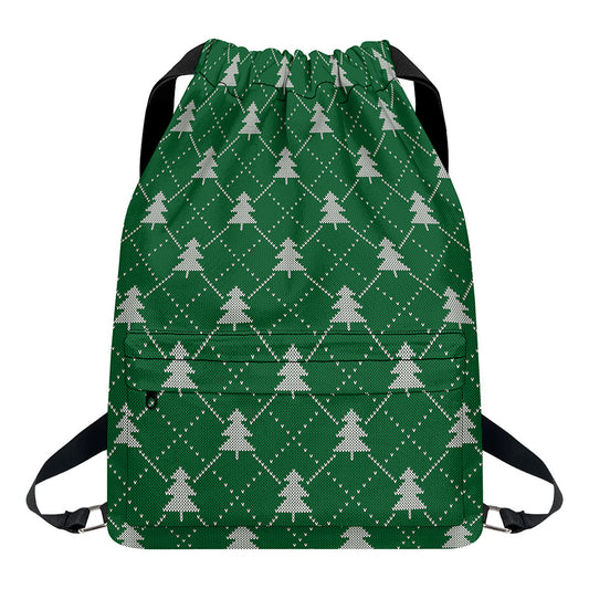 Christmas Tree Knitted Pattern Print Drawstring Backpack