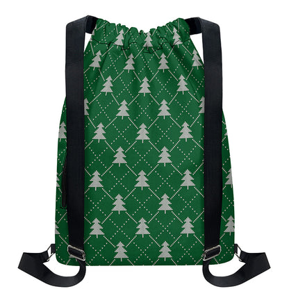 Christmas Tree Knitted Pattern Print Drawstring Backpack