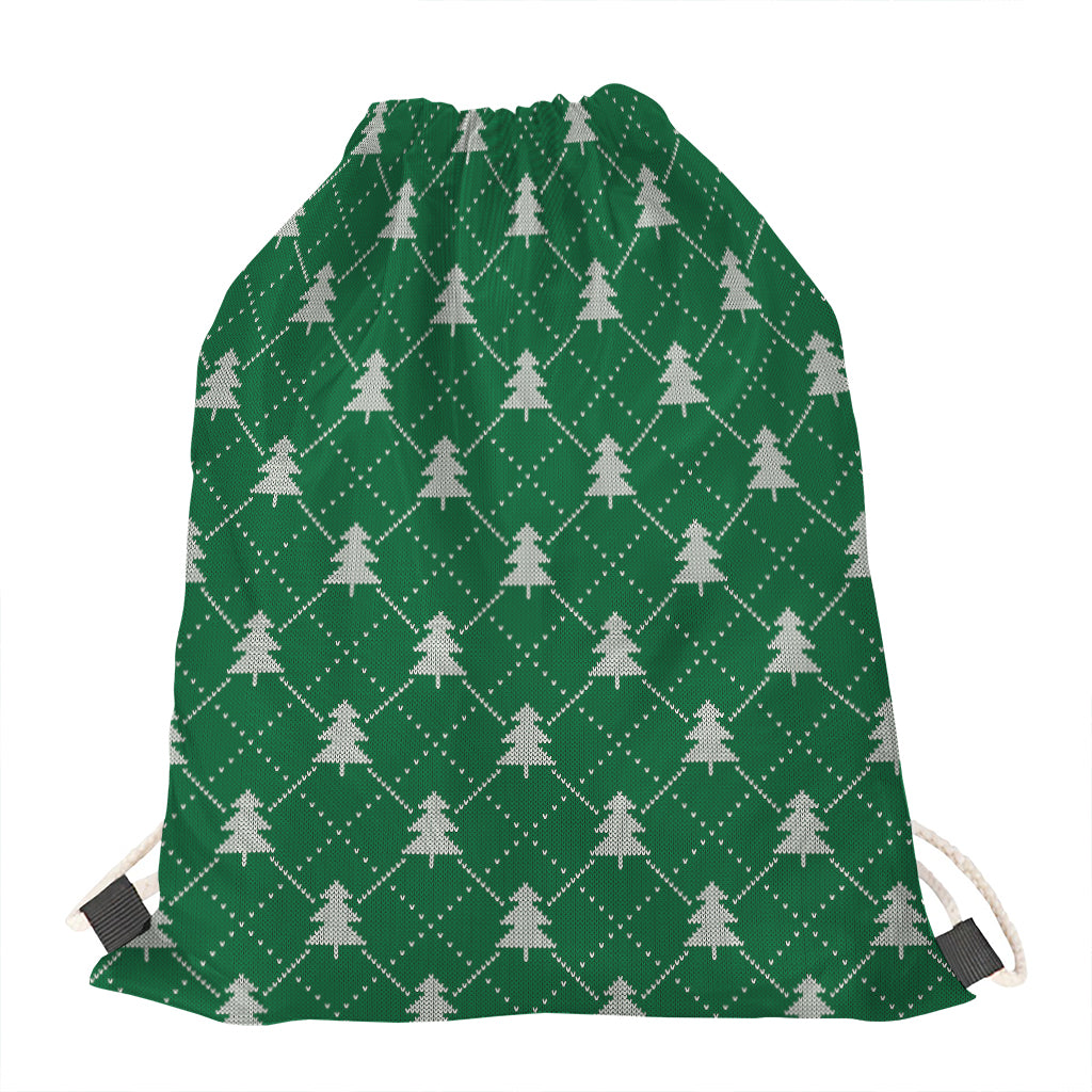 Christmas Tree Knitted Pattern Print Drawstring Bag
