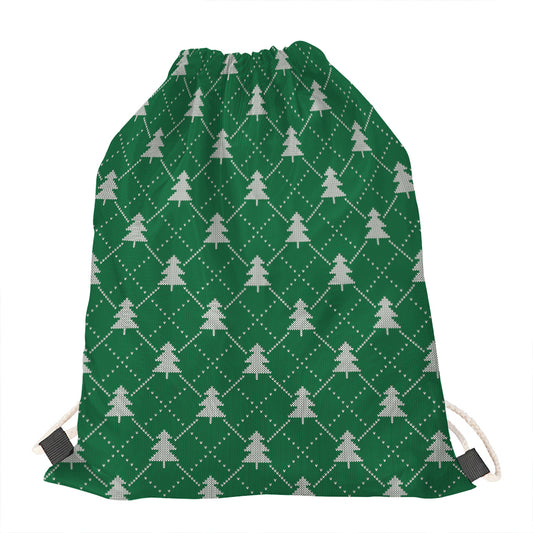 Christmas Tree Knitted Pattern Print Drawstring Bag
