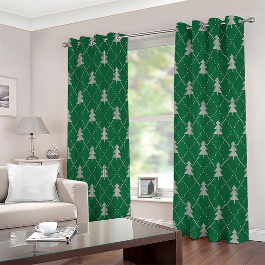 Christmas Tree Knitted Pattern Print Extra Wide Grommet Curtains