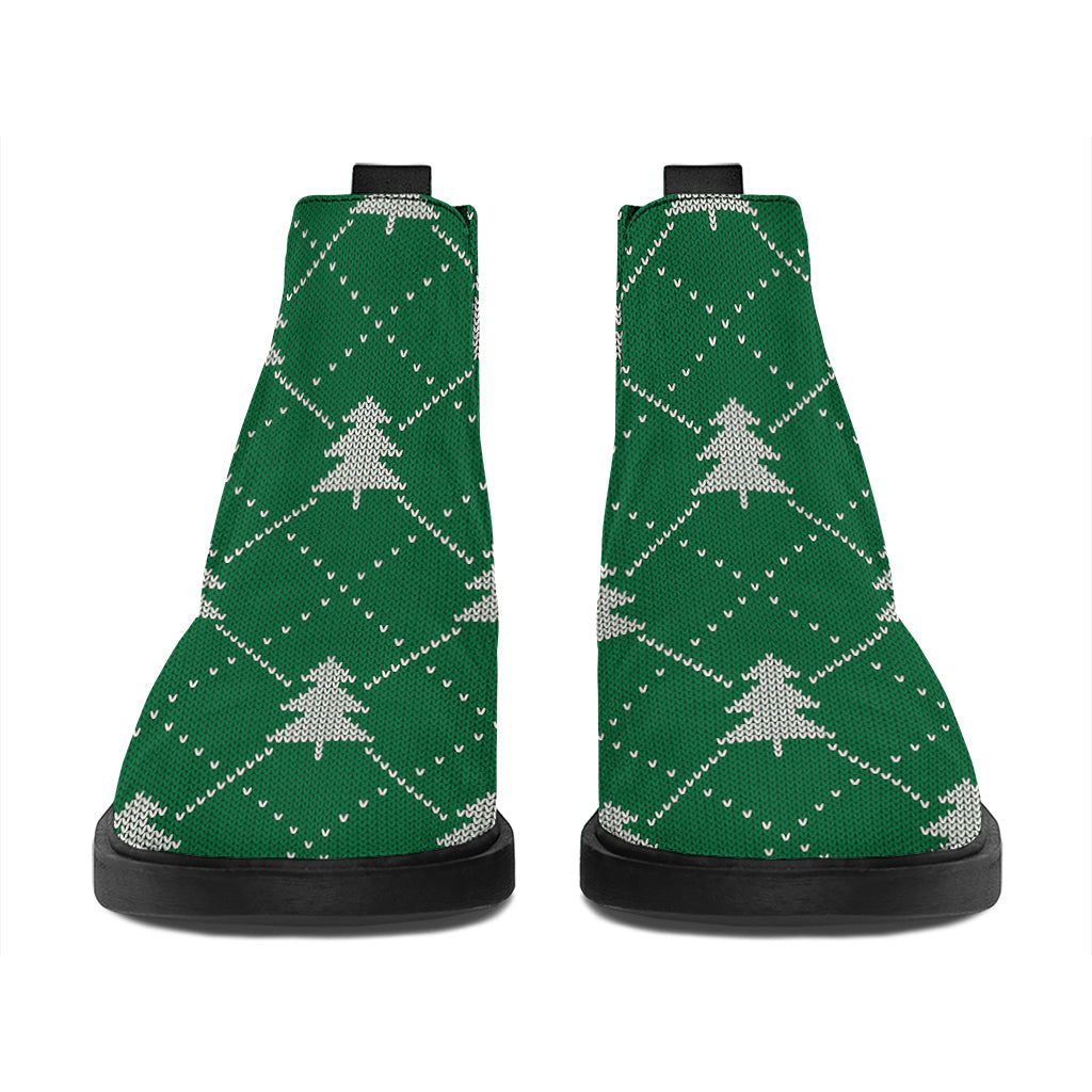 Christmas Tree Knitted Pattern Print Flat Ankle Boots