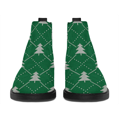 Christmas Tree Knitted Pattern Print Flat Ankle Boots