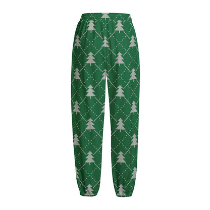 Christmas Tree Knitted Pattern Print Fleece Lined Knit Pants