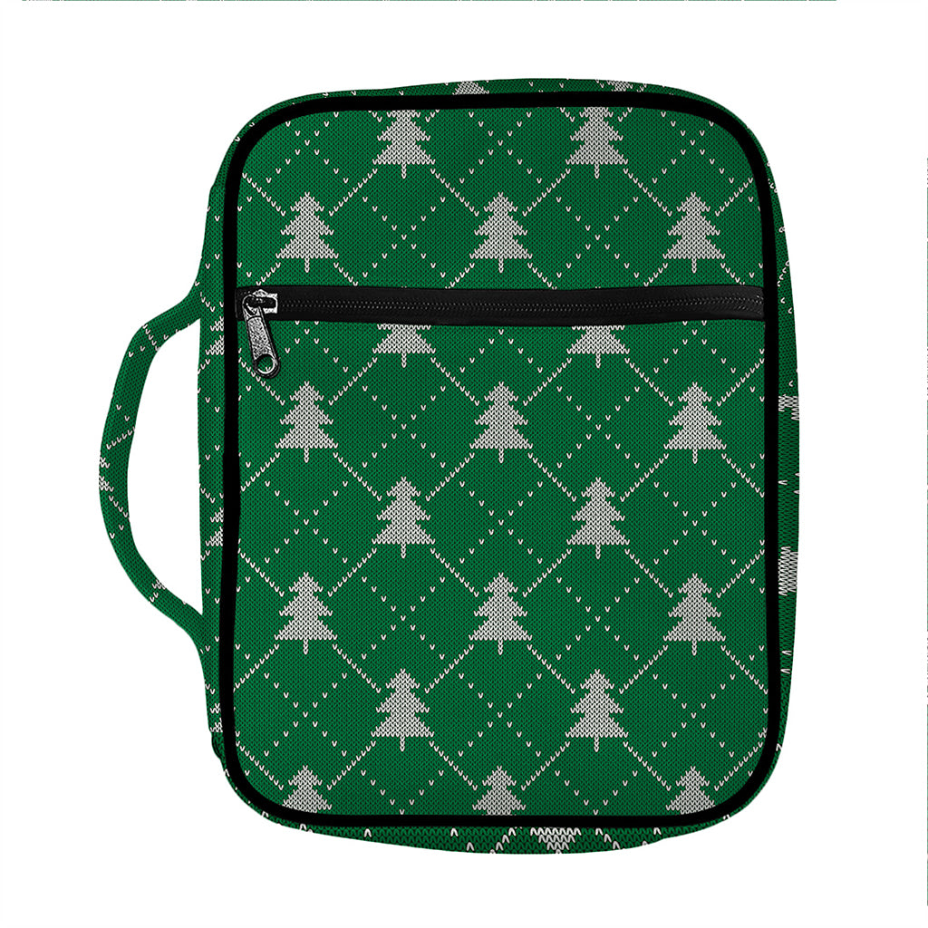 Christmas Tree Knitted Pattern Print Front Pocket Bible Bag