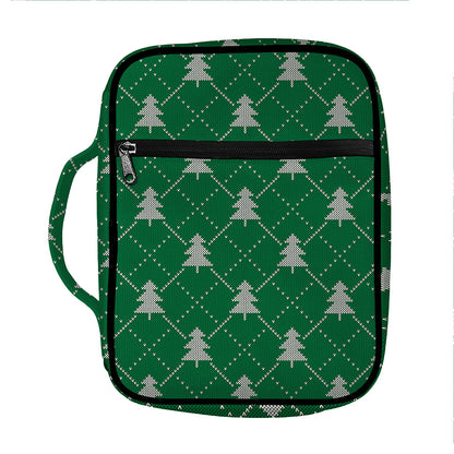 Christmas Tree Knitted Pattern Print Front Pocket Bible Bag