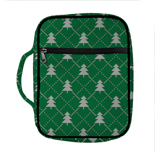 Christmas Tree Knitted Pattern Print Front Pocket Bible Bag