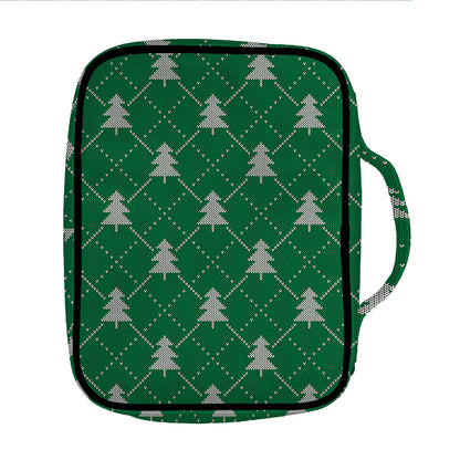 Christmas Tree Knitted Pattern Print Front Pocket Bible Bag