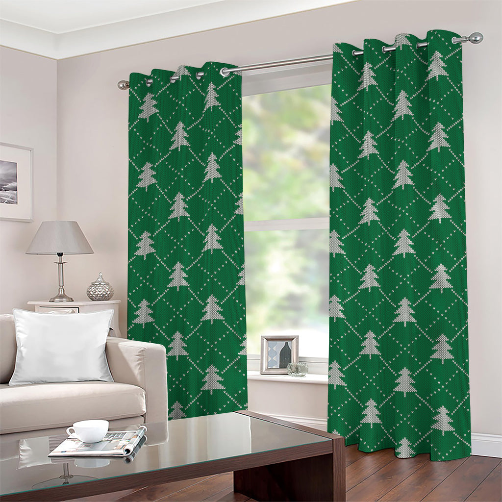 Christmas Tree Knitted Pattern Print Grommet Curtains