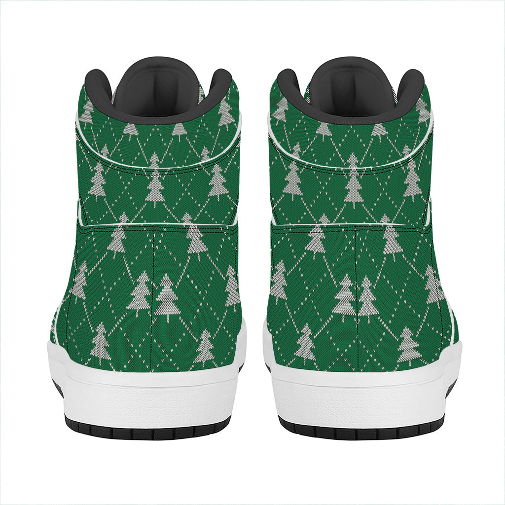 Christmas Tree Knitted Pattern Print High Top Leather Sneakers