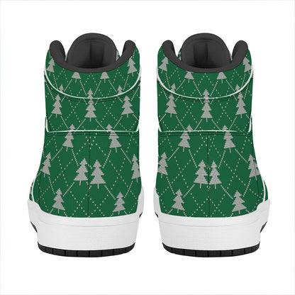 Christmas Tree Knitted Pattern Print High Top Leather Sneakers
