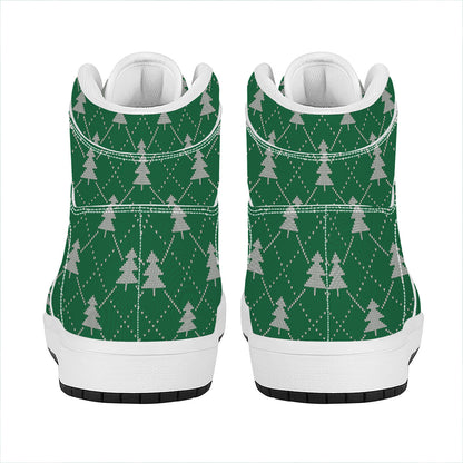 Christmas Tree Knitted Pattern Print High Top Leather Sneakers