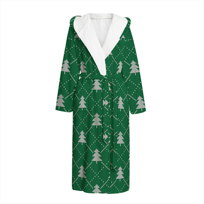 Christmas Tree Knitted Pattern Print Hooded Bathrobe