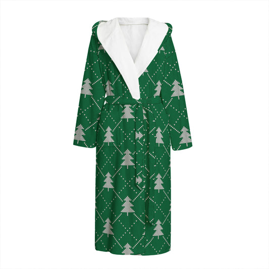 Christmas Tree Knitted Pattern Print Hooded Bathrobe