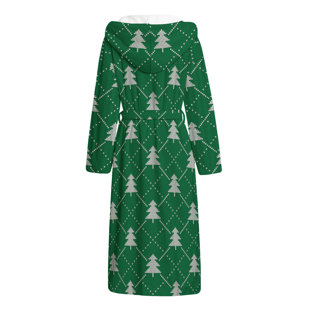 Christmas Tree Knitted Pattern Print Hooded Bathrobe
