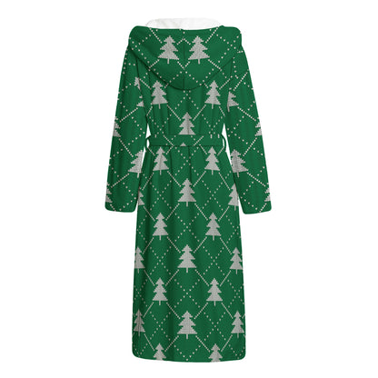 Christmas Tree Knitted Pattern Print Hooded Bathrobe