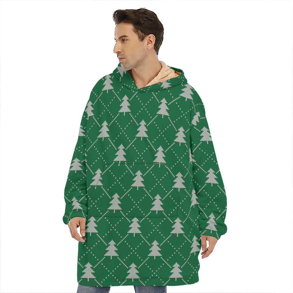 Christmas Tree Knitted Pattern Print Hoodie Blanket