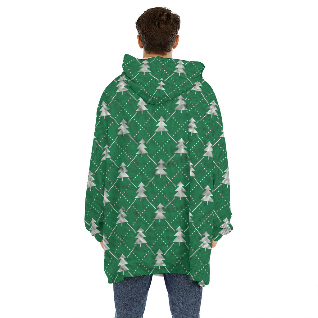 Christmas Tree Knitted Pattern Print Hoodie Blanket