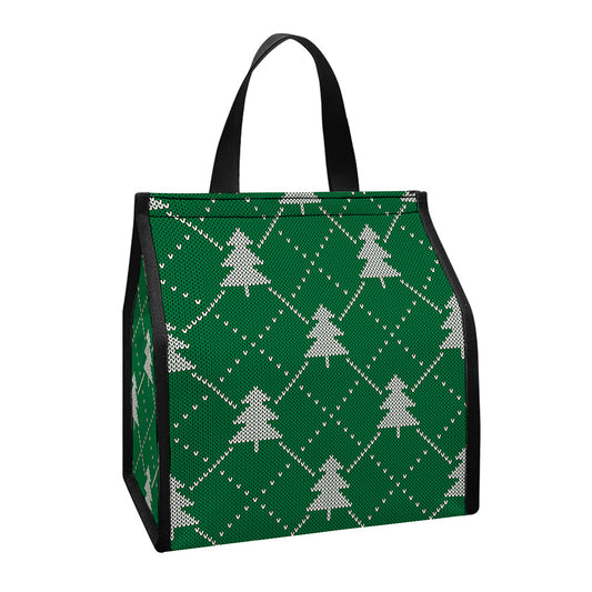 Christmas Tree Knitted Pattern Print Insulated Lunch Tote