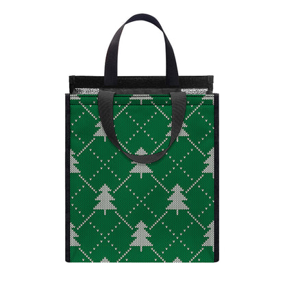 Christmas Tree Knitted Pattern Print Insulated Lunch Tote