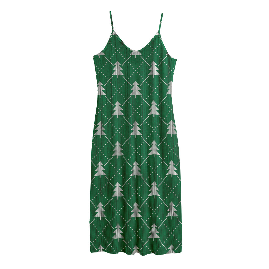 Christmas Tree Knitted Pattern Print Jersey Midi Cami Dress