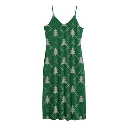 Christmas Tree Knitted Pattern Print Jersey Midi Cami Dress