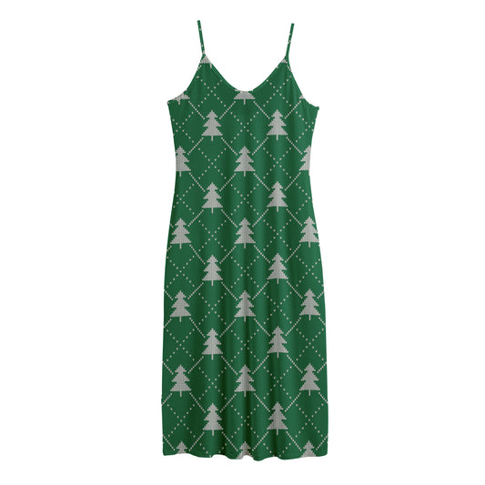 Christmas Tree Knitted Pattern Print Jersey Midi Cami Dress