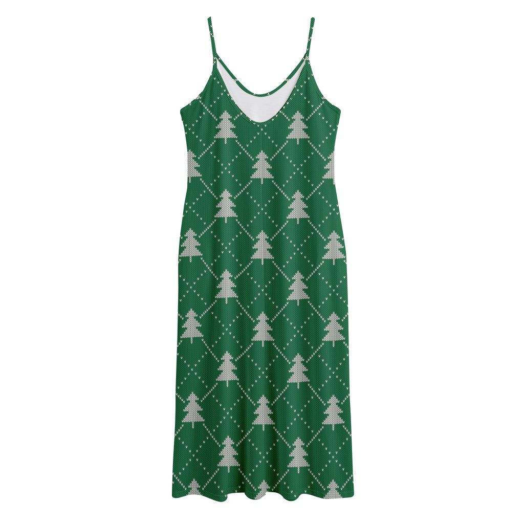 Christmas Tree Knitted Pattern Print Jersey Midi Cami Dress