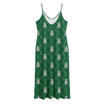 Christmas Tree Knitted Pattern Print Jersey Midi Cami Dress