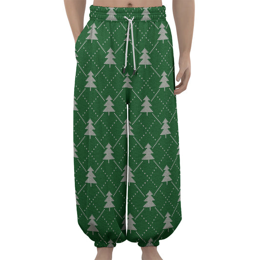 Christmas Tree Knitted Pattern Print Lantern Pants