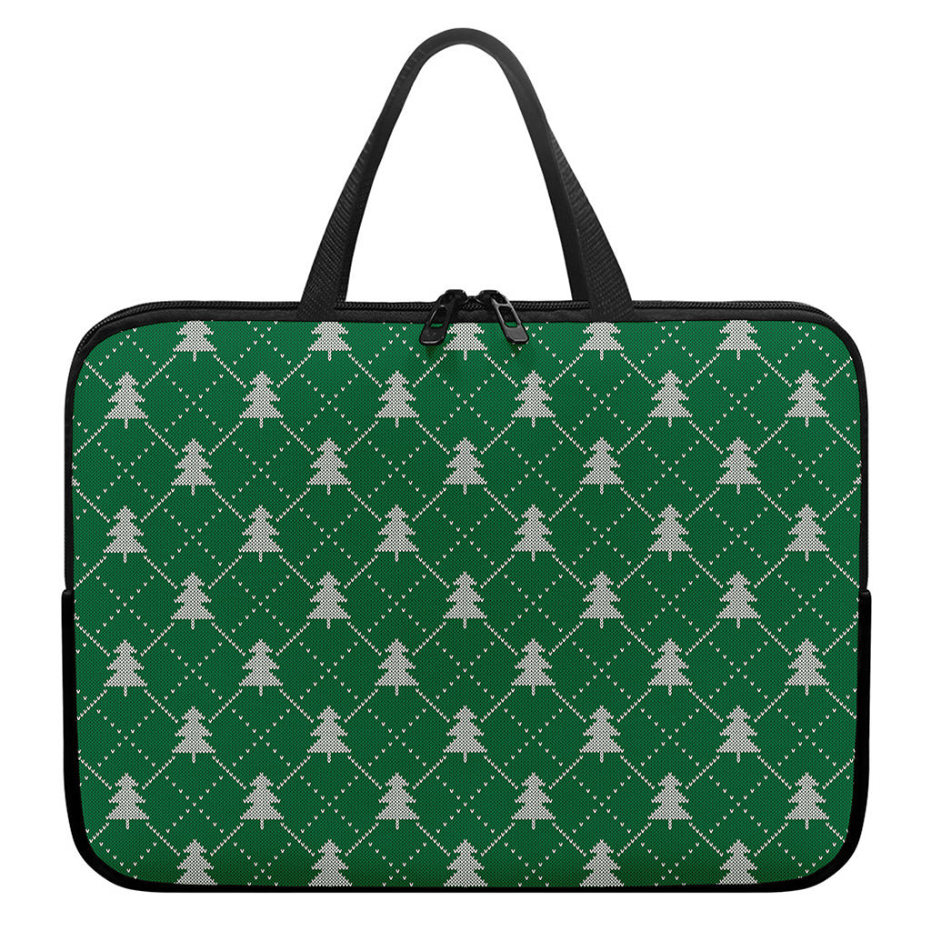 Christmas Tree Knitted Pattern Print Laptop Sleeve With Handle