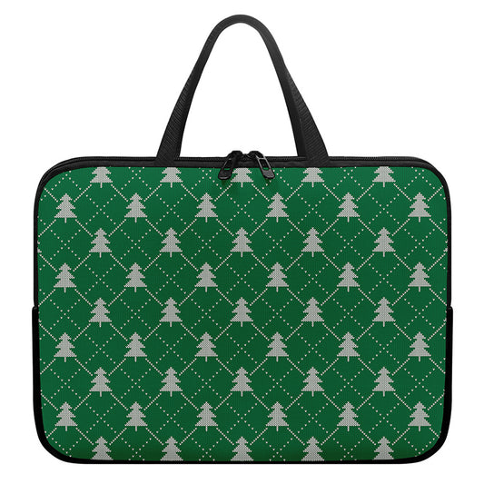 Christmas Tree Knitted Pattern Print Laptop Sleeve With Handle