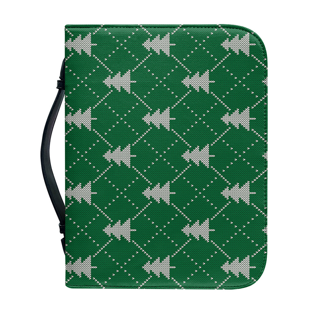 Christmas Tree Knitted Pattern Print Leather Bible Cover