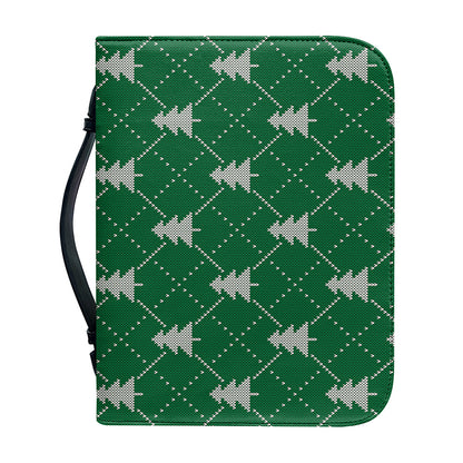 Christmas Tree Knitted Pattern Print Leather Bible Cover