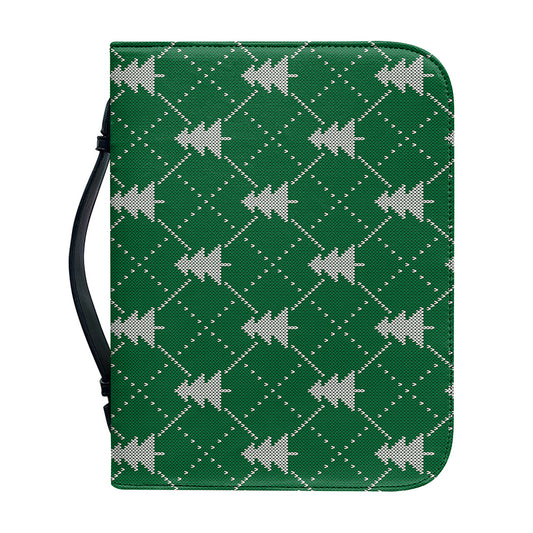 Christmas Tree Knitted Pattern Print Leather Bible Cover