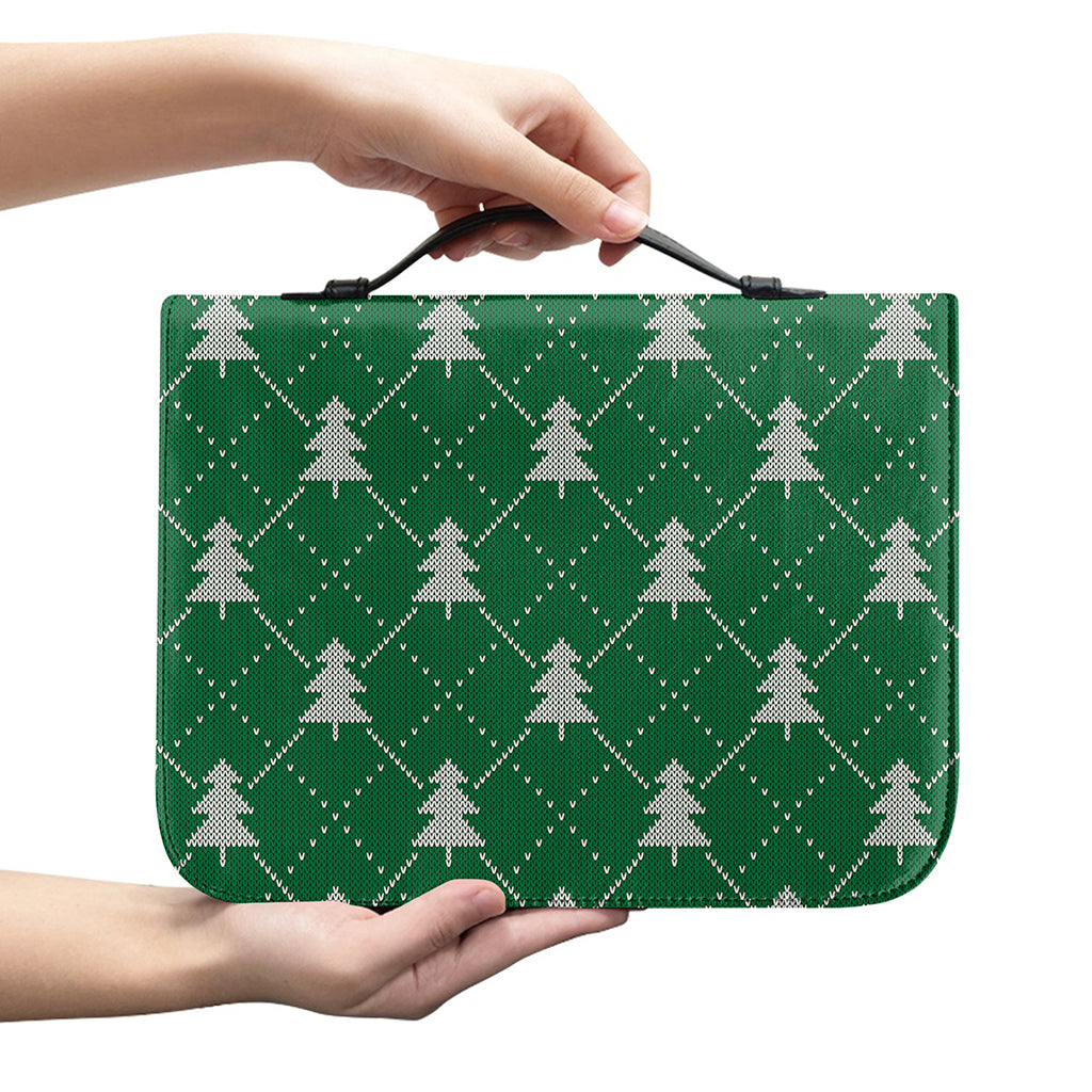 Christmas Tree Knitted Pattern Print Leather Bible Cover