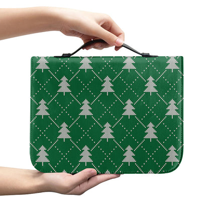 Christmas Tree Knitted Pattern Print Leather Bible Cover