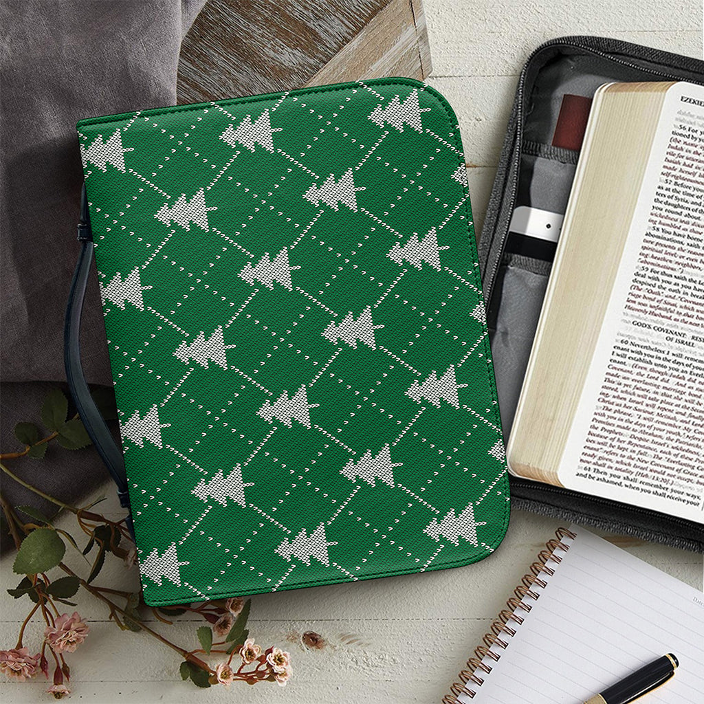 Christmas Tree Knitted Pattern Print Leather Bible Cover