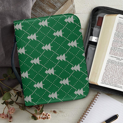 Christmas Tree Knitted Pattern Print Leather Bible Cover