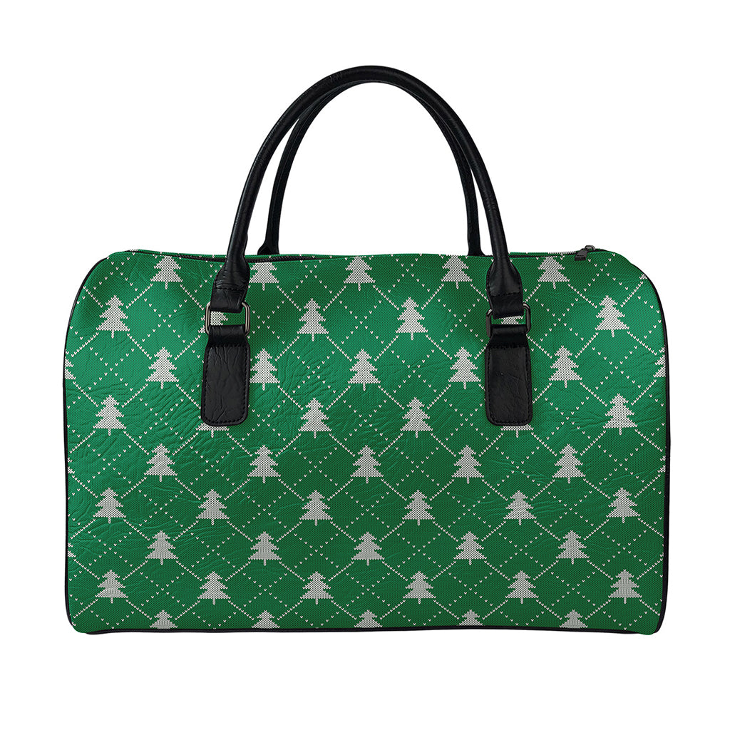 Christmas Tree Knitted Pattern Print Leather Duffle Bag