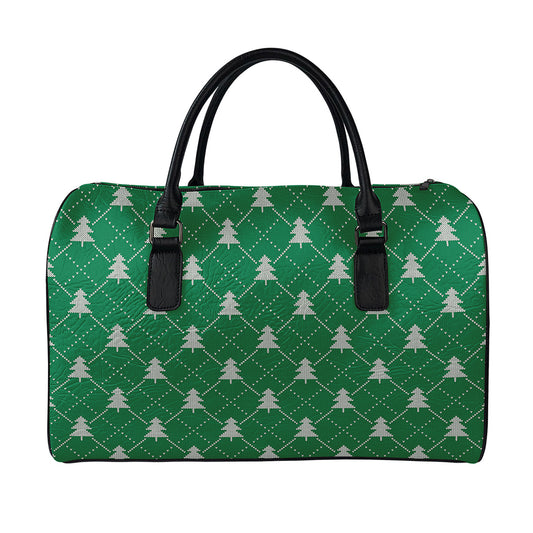 Christmas Tree Knitted Pattern Print Leather Duffle Bag