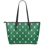Christmas Tree Knitted Pattern Print Leather Tote Bag