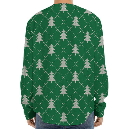 Christmas Tree Knitted Pattern Print Long Sleeve Baseball Jersey