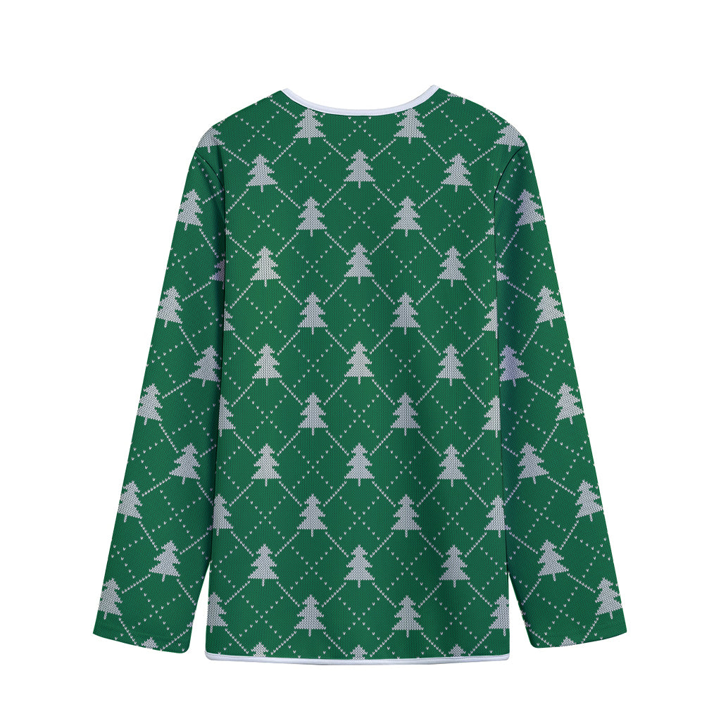 Christmas Tree Knitted Pattern Print Long Sleeve Short Coat