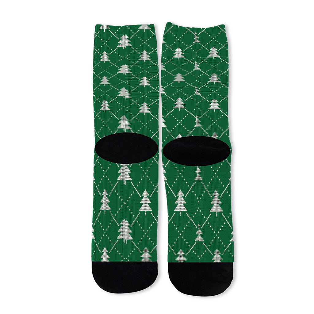 Christmas Tree Knitted Pattern Print Long Socks