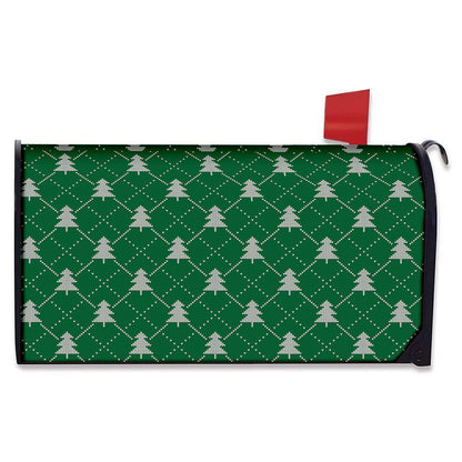 Christmas Tree Knitted Pattern Print Mailbox Cover